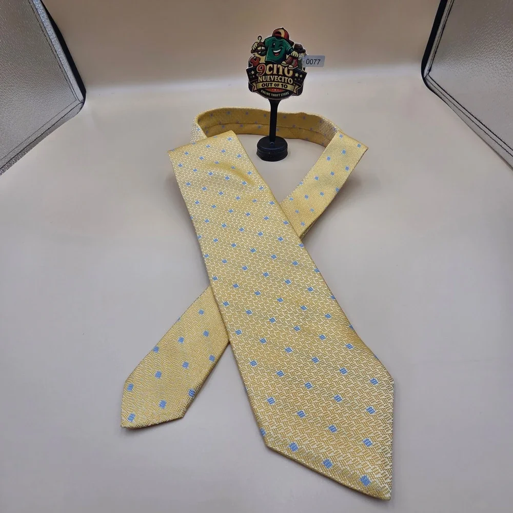 Brooks Brothers Mens Silk Tie Yellow Blue Geometric Square Pattern Made in USA